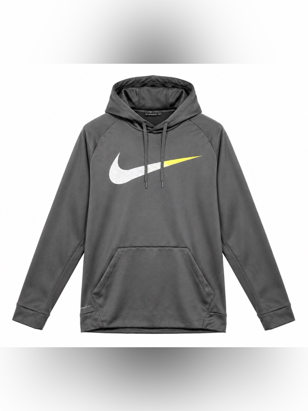 Nike Men’s Black Hoodie with White and Yellow Swoosh